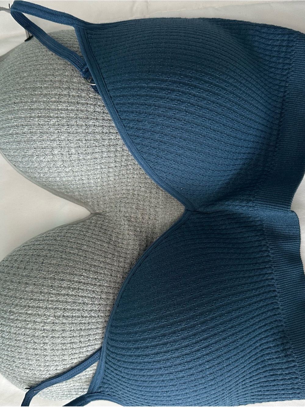 Blue and Gray 2 Pack Ribbed/Padded Hook-Back Bra (34C)
